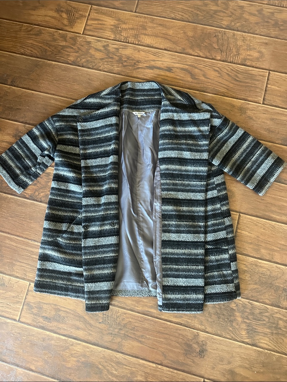 Ali Golden Womens Wool Coat in Gray and Black with 3/4 sleeves